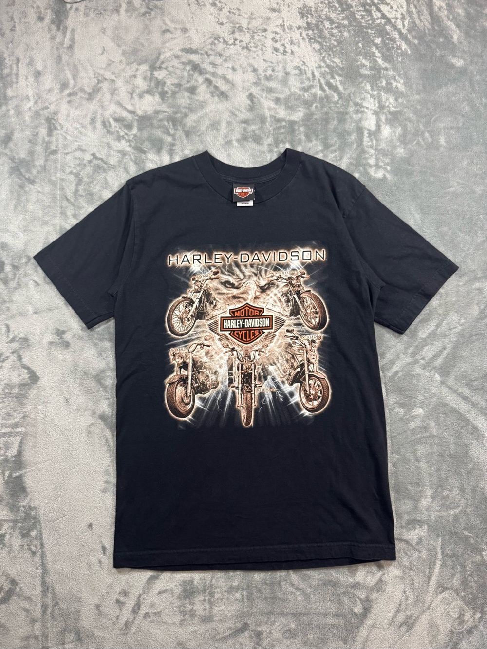 Harley-Davidson Black Tee with Vintage Motorcycle Graphic